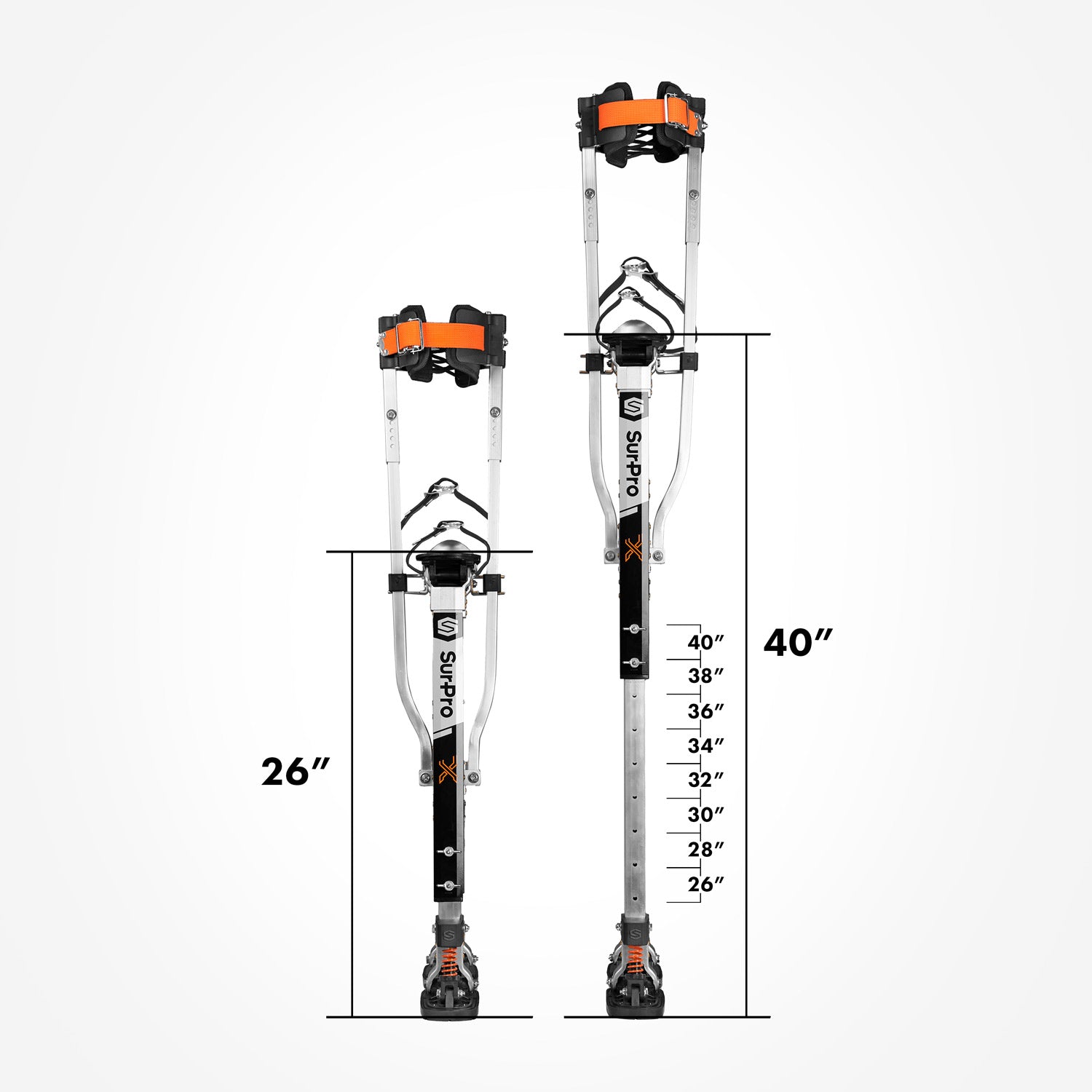 S2X Mag Stilts 26"-40" shown at minimum and maximum heights